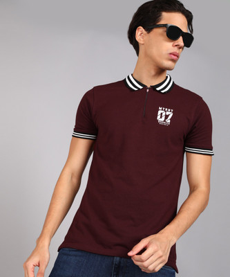 METRONAUT Solid Men Polo Neck Maroon T-Shirt