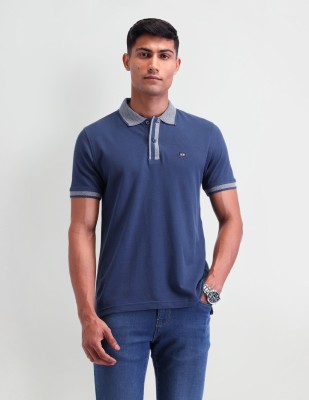 Arrow Sport Solid Men Polo Neck Blue T-Shirt