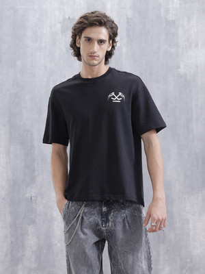 WROGN Solid Men Crew Neck Black T-Shirt