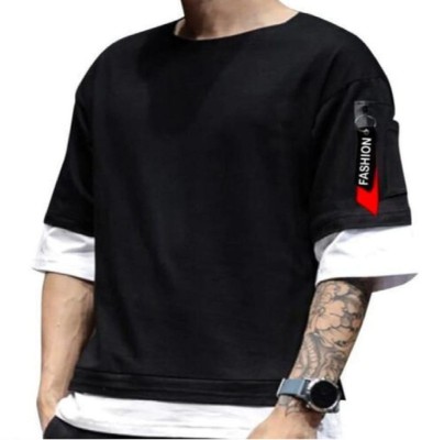 SAHAL FASHION Colorblock Men Round Neck Black T-Shirt