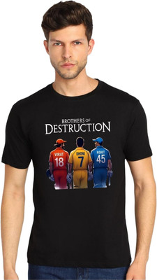 TEEGALLARY Printed Men Round Neck Black T-Shirt