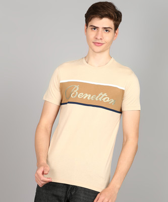 United Colors of Benetton Printed Men Round Neck Beige T-Shirt