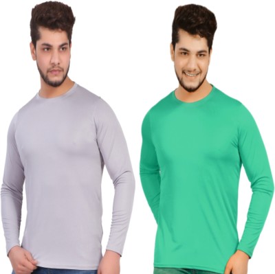 KASPY Solid Men Round Neck Grey, Light Green T-Shirt