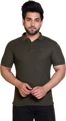 E-MAX Solid Men Polo Neck Dark Green T-Shirt