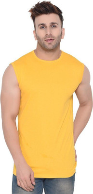 GEUM Solid Men Round Neck Yellow T-Shirt