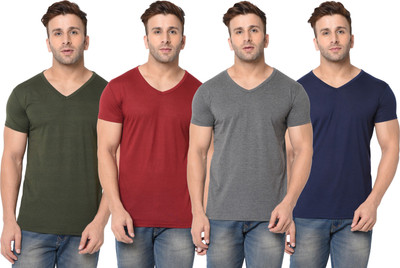 JB Jagoboy Solid Men V Neck Multicolor T-Shirt