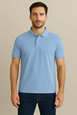 Apraa & Parma Self Design Men Polo Neck Light Blue T-Shirt