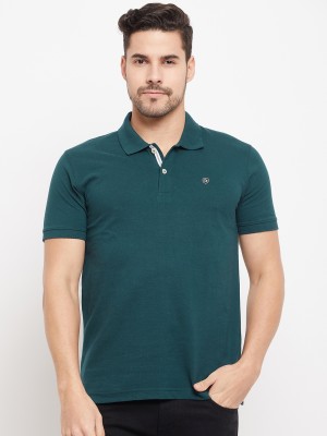 CANTABIL Solid Men Polo Neck Dark Green T-Shirt