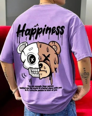 Trendhive Printed Men Round Neck Purple T-Shirt