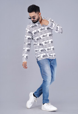 nsbeanie Men Printed Straight Kurta(White)