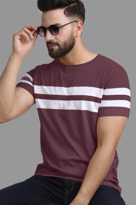 Roden Striped Men Round Neck Maroon T-Shirt