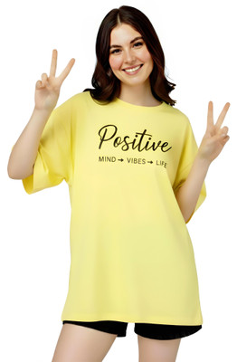 PUBCLUB Printed Women Round Neck Yellow T-Shirt