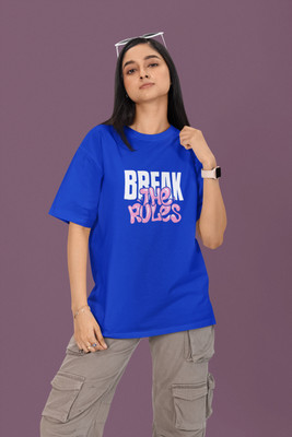 syom Graphic Print Women Round Neck Blue T-Shirt