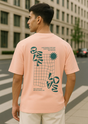 NOBERO Printed Men Crew Neck Pink T-Shirt