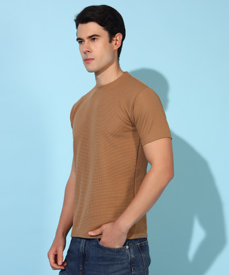 Christy World Solid Men Round Neck Brown T-Shirt