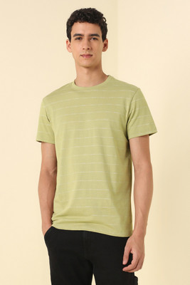 Allen Solly Striped Men Crew Neck Green T-Shirt