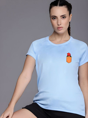 SZN Graphic Print Women Round Neck Light Blue T-Shirt