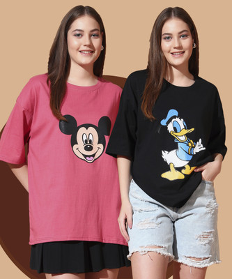 DreamBe Cartoon Women Round Neck Multicolor T-Shirt