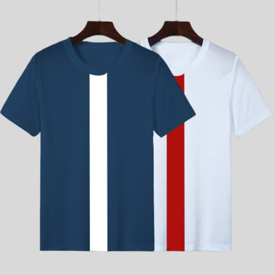 INKKR Striped Men Round Neck White, Maroon, Dark Blue T-Shirt