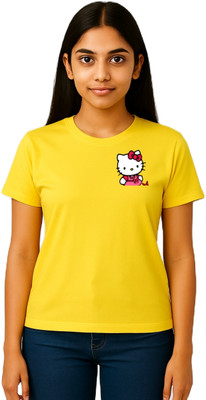 purycot Printed Women Round Neck Yellow T-Shirt