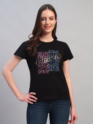 CANTABIL Printed Women Round Neck Black T-Shirt