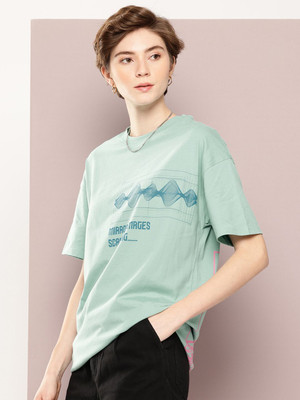 Kook N Keech Printed Women Round Neck Blue T-Shirt