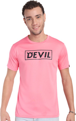 Go Devil Printed Men Round Neck Pink T-Shirt