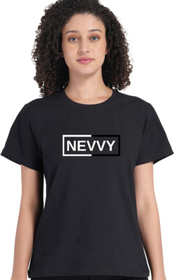 BERRYFIT Printed Women Round Neck Black T-Shirt