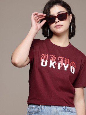 Roadster Printed Women Round Neck Maroon T-Shirt