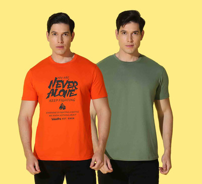 WOOSTRO Typography, Solid Men Round Neck Orange, Green T-Shirt