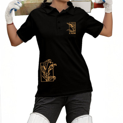 Fighterhero Printed Women Polo Neck Black T-Shirt