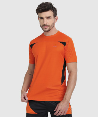 FTX Colorblock Men Round Neck Orange T-Shirt