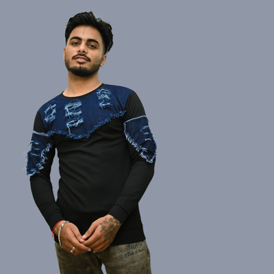 OOO Printed Men Round Neck Black T-Shirt