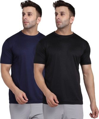 INDIZO Solid Men Round Neck Blue, Black T-Shirt