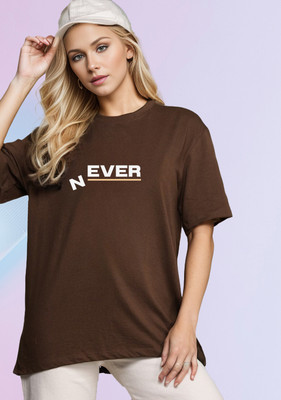 SLENOR Printed Women Round Neck Brown T-Shirt