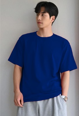 Ashkart Solid Men Round Neck Blue T-Shirt