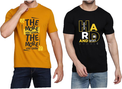 WOOSTRO Typography Men Round Neck Brown, Black T-Shirt