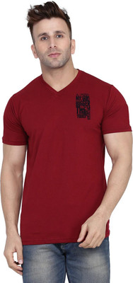 tfurnish Printed Men V Neck Maroon T-Shirt