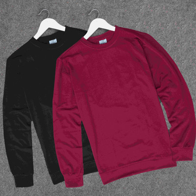 THE HIMALAYAN Solid Men Round Neck Maroon, Black T-Shirt