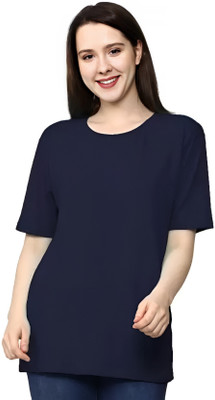 Tdoc Solid Women Round Neck Blue T-Shirt