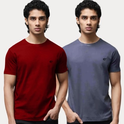 kally & kotz Solid Men Round Neck Red, Grey T-Shirt