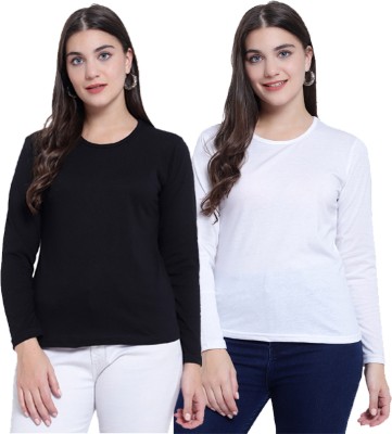 MARIAM ENTERPRISE Solid Women Round Neck Black, White T-Shirt