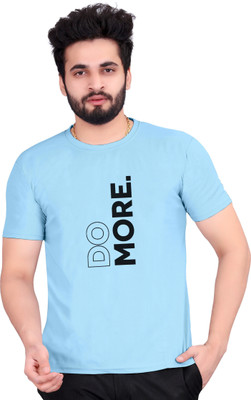 BYBILLOW Printed Men Round Neck Light Blue T-Shirt