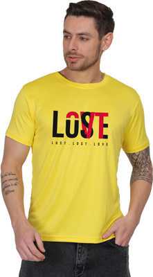 Saras Self Design Men Round Neck Reversible Yellow T-Shirt
