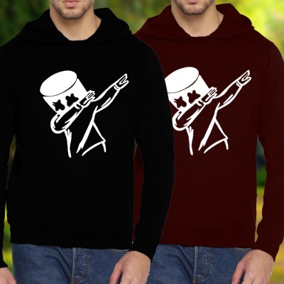 FastColors Printed Men Hooded Neck Black, Maroon T-Shirt
