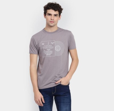 BE UNIQUE Printed, Typography Men Round Neck Grey T-Shirt