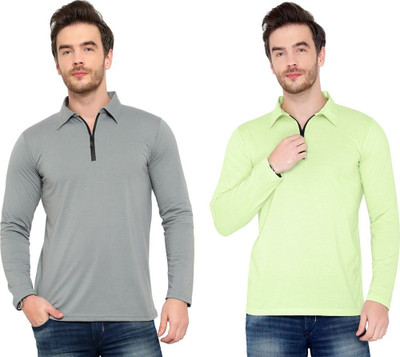 JB Jangoboy Solid Men Polo Neck Silver, Green T-Shirt