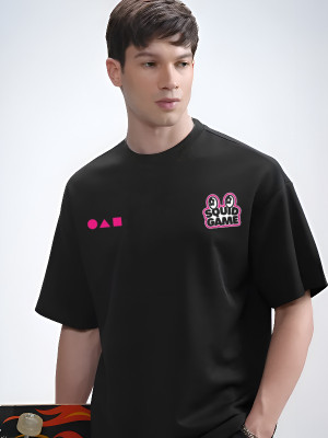 ROYAL STANCE X SQUID GAME Graphic Print Men Round Neck Black T-Shirt