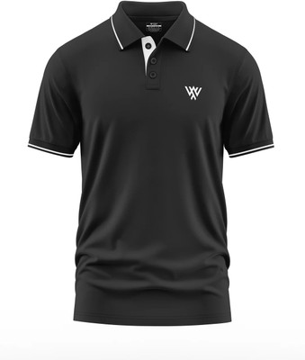 Warriorworld Solid Men Polo Neck Black T-Shirt
