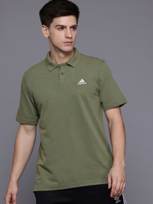 ADIDAS Printed Men Polo Neck Green T-Shirt